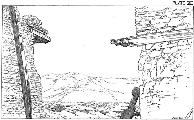 plate vii: walls of church, looking southwest.