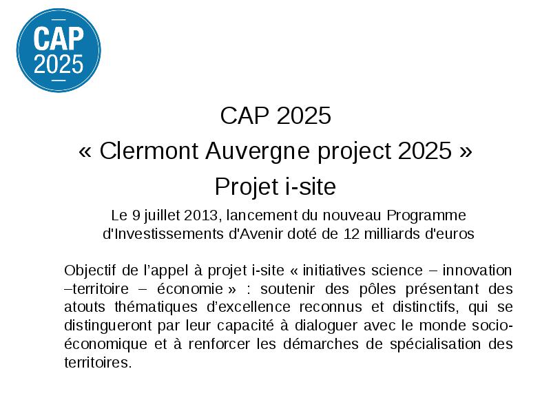 Cap 2025 cap 2025 «Clermont Auvergne project 2025»