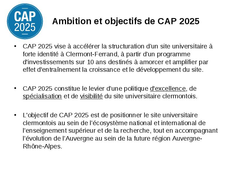 Cap 2025 cap 2025 «Clermont Auvergne project 2025»