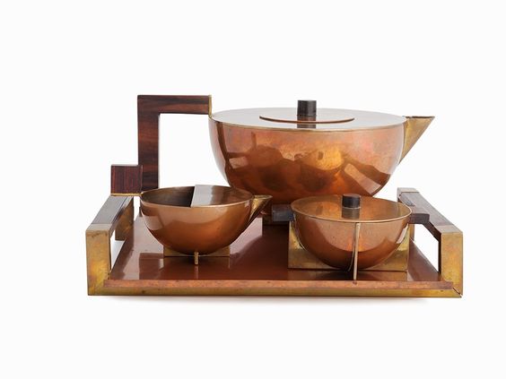 bauhaus dessau metallwerkstatt, 4-piece tea set, around 1924