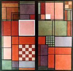 josef albers, red and white, stained-glass window (destroyed) in antechamber of director\'s office executed by albers for the first bauhaus exhibition weimar, 1923