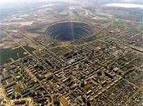 mirney diamond mine in serbia; top diameter 1200 meters, and 525 meters deep