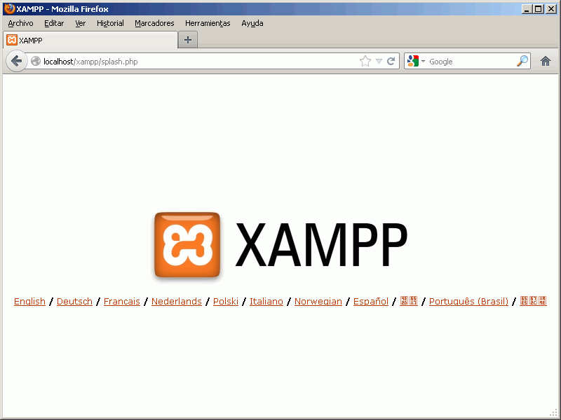 página inicial de xampp