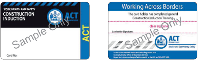 front and back of sample act construction induction card (from 1 january 2012)