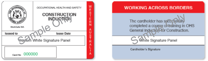 front and back of sample white card - western australia