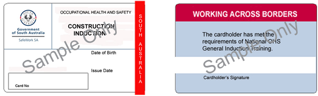 front and back of sample south australia wite card