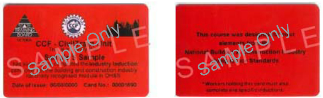 front and back of sample red card - victoria