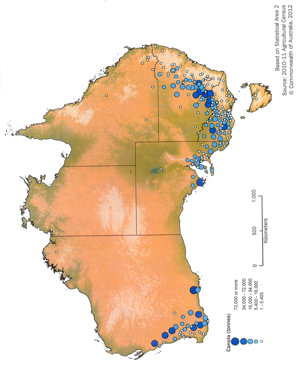 map of the location of canola production in australia