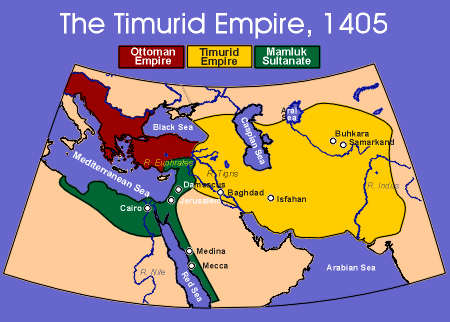 map of the timurid empire 1405. click on map for larger image.