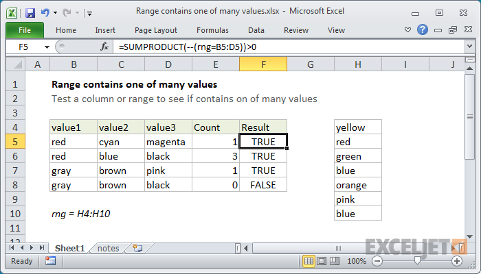 excel formula: range contains one of many values