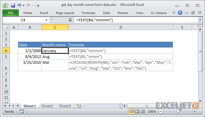 excel formula: get month name from date