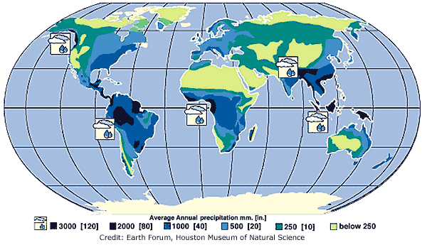 dünya yıllık ortalama yağış haritası