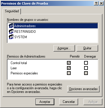 mostrar (y modificar) los permisos de una clave