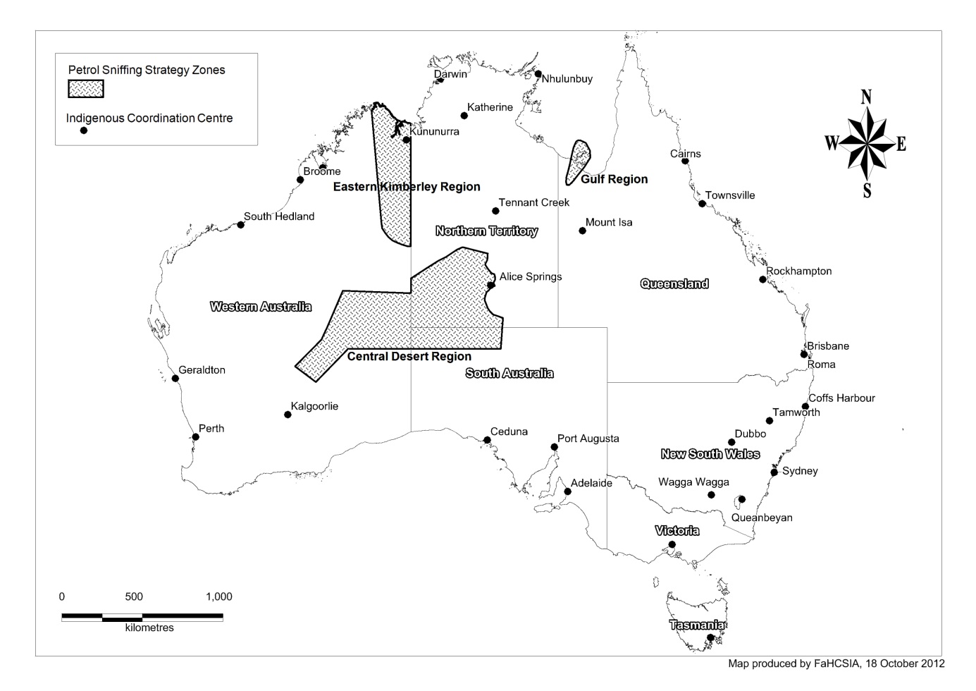 areas in australia where the petrol sniffing strategy covers