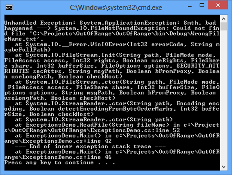 System exception c. Исключение FILENOTFOUNDEXCEPTION. Inner exception c#.