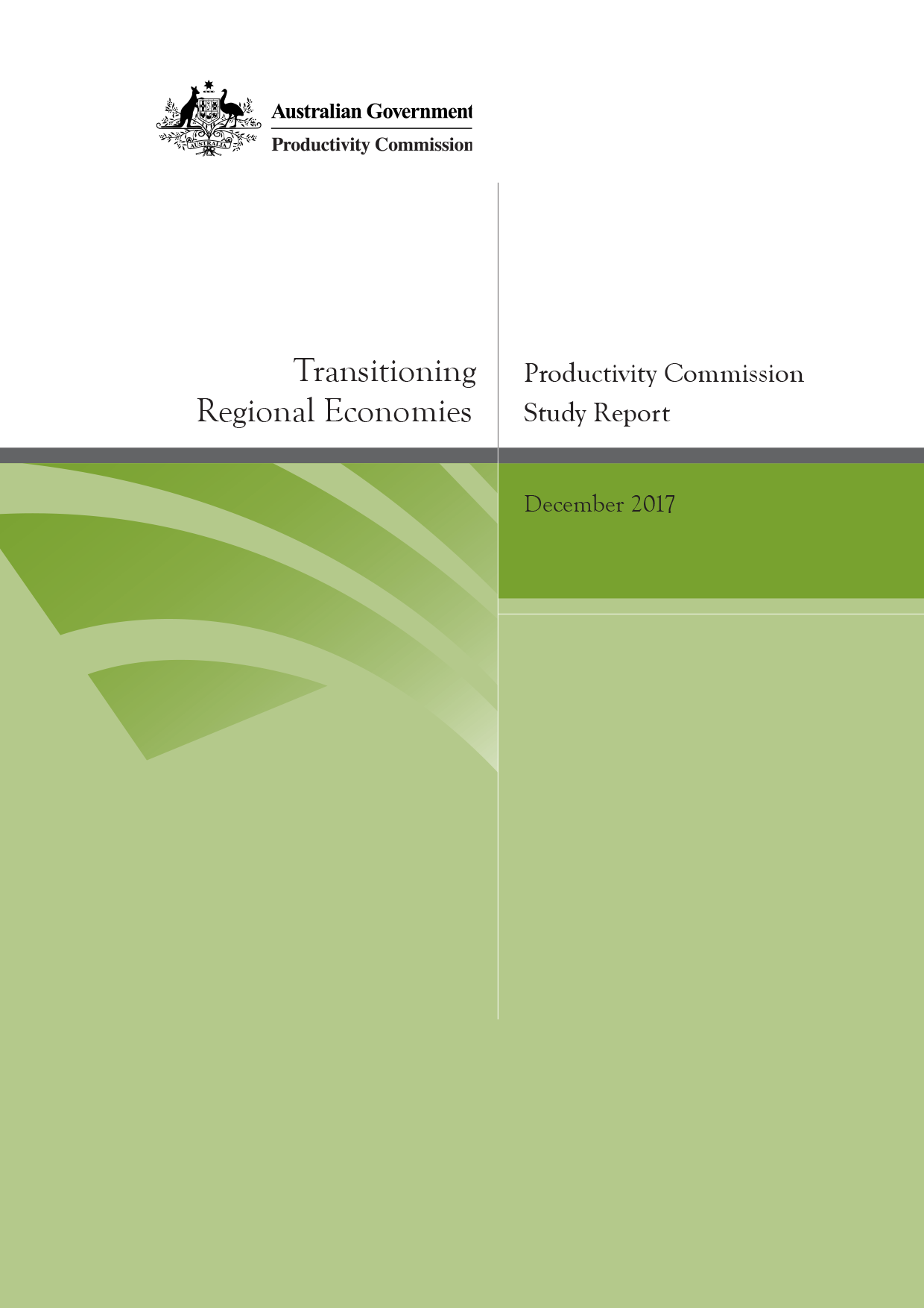 cover for productivity commission 2017, transitioning regional economies, study report, canberra.